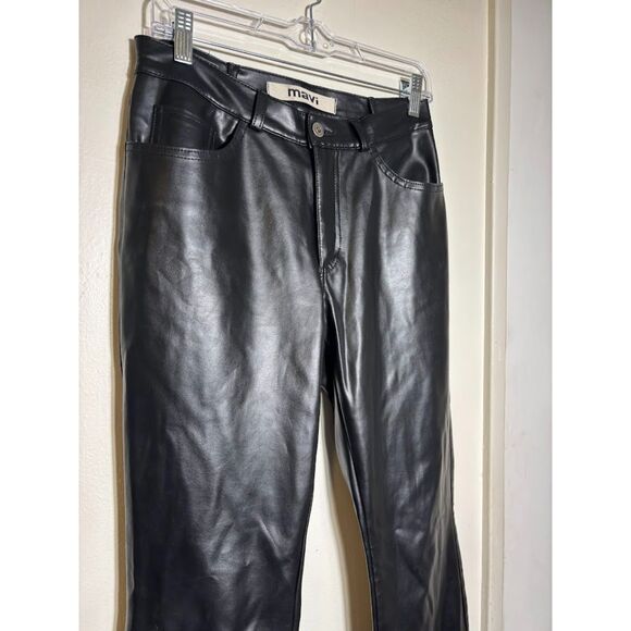 Mavi Faux Leather Molly Pants Flare Low Rise Black Sz 30/30 Bootcut Popstar y2k - Picture 2 of 5